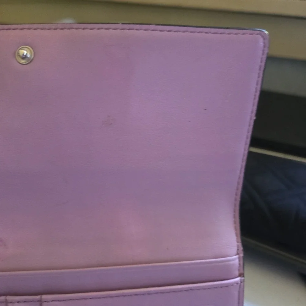 Coach Signature Black Gray Lilac Interior Checkbook Wallet Madison Dot OP Art